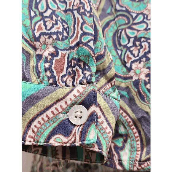 💚 CRAIG TAYLOR Women's Silk Button-down Paisley Print Green Shirt Blouse XS - Picture 13 of 16